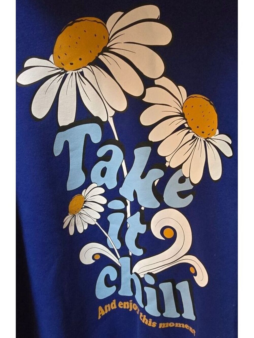 H&M Take It Chill Daisy Graphic Hoodie Blue XXL Relaxed Fit - Picture 3 of 7